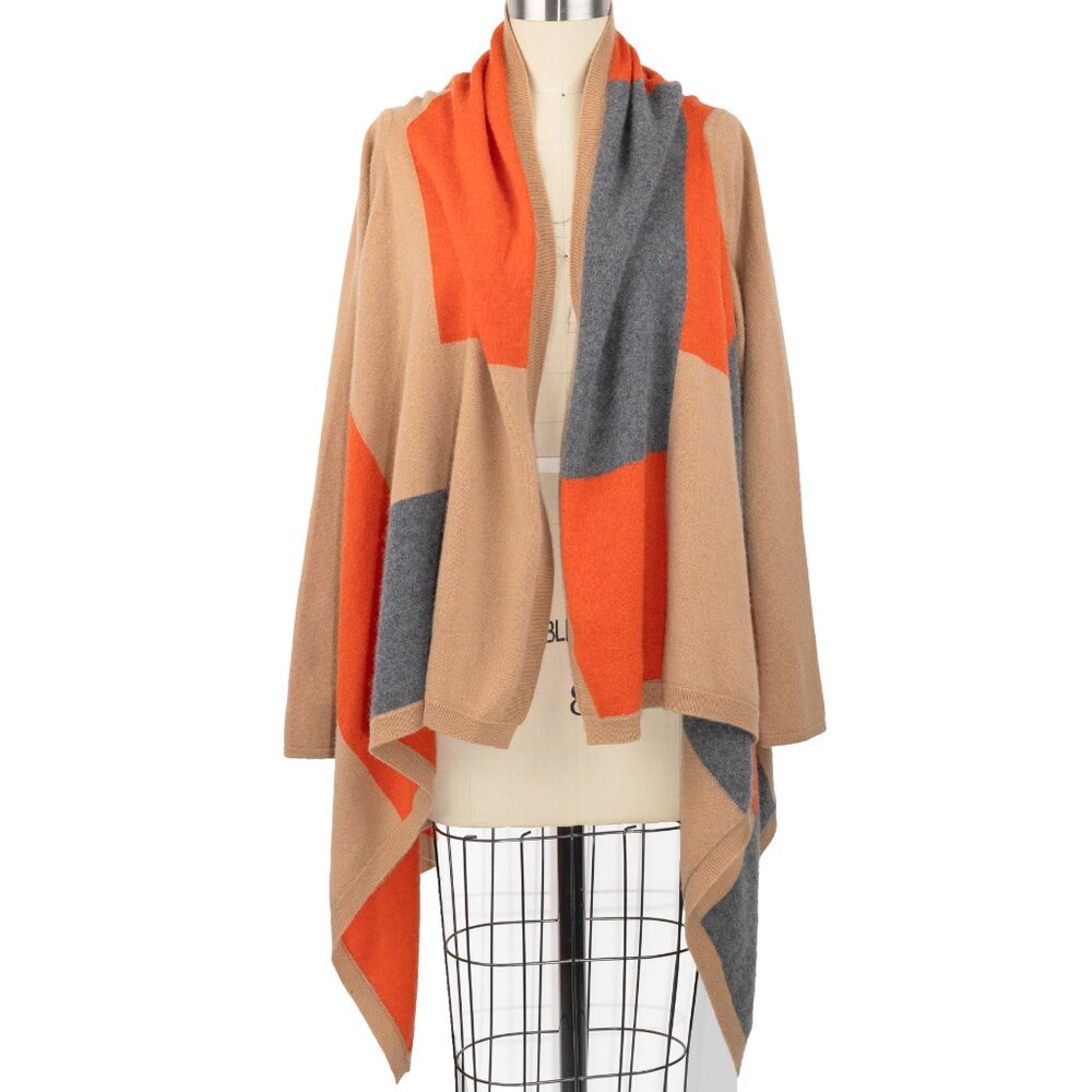Neiman Marcus Cashmere Colorblock Draped Cardigan Sweater — Women’s L/XL